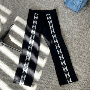 Women’s black cotton pants with argyle ribbon detail